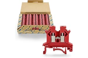 Meowlian 100PCS UK-2.5B Din Rail Terminal Blocks Wire Kit - Insulation Material Shell, Wide Application for 12-22 AWG 20A 600V Electronic Equipment, Automotive Maintenance,Solar Project - Red