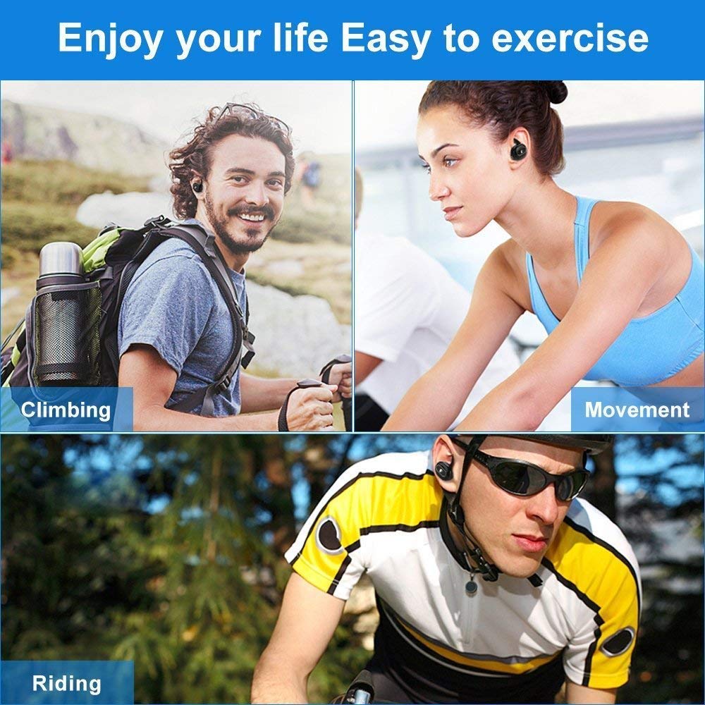 Mbuynow Écouteurs sans Fil 2 Oreillette Bluetooth avec Microphone Stereo Design Ergonomique et Anti-Bruit Kit Mains Libre pour Samsung iPhone 6 7 8 X Sony iPad Tablette et D’Autre Bluetooth Appareil