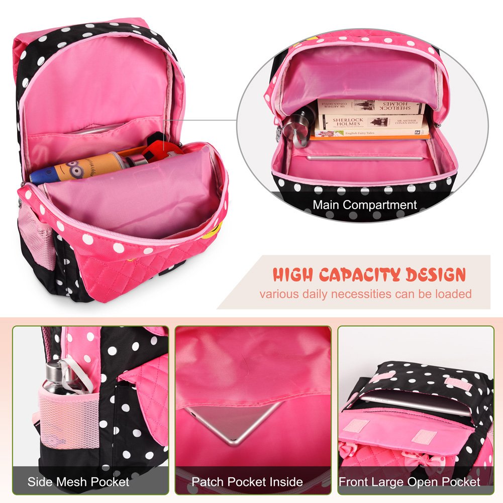 Vbiger Kinderrucksack Rucksack Kinder Kindergartenrucksack Rucksack für Mädchen 3-7 Jahren (Schwarz+rosa)