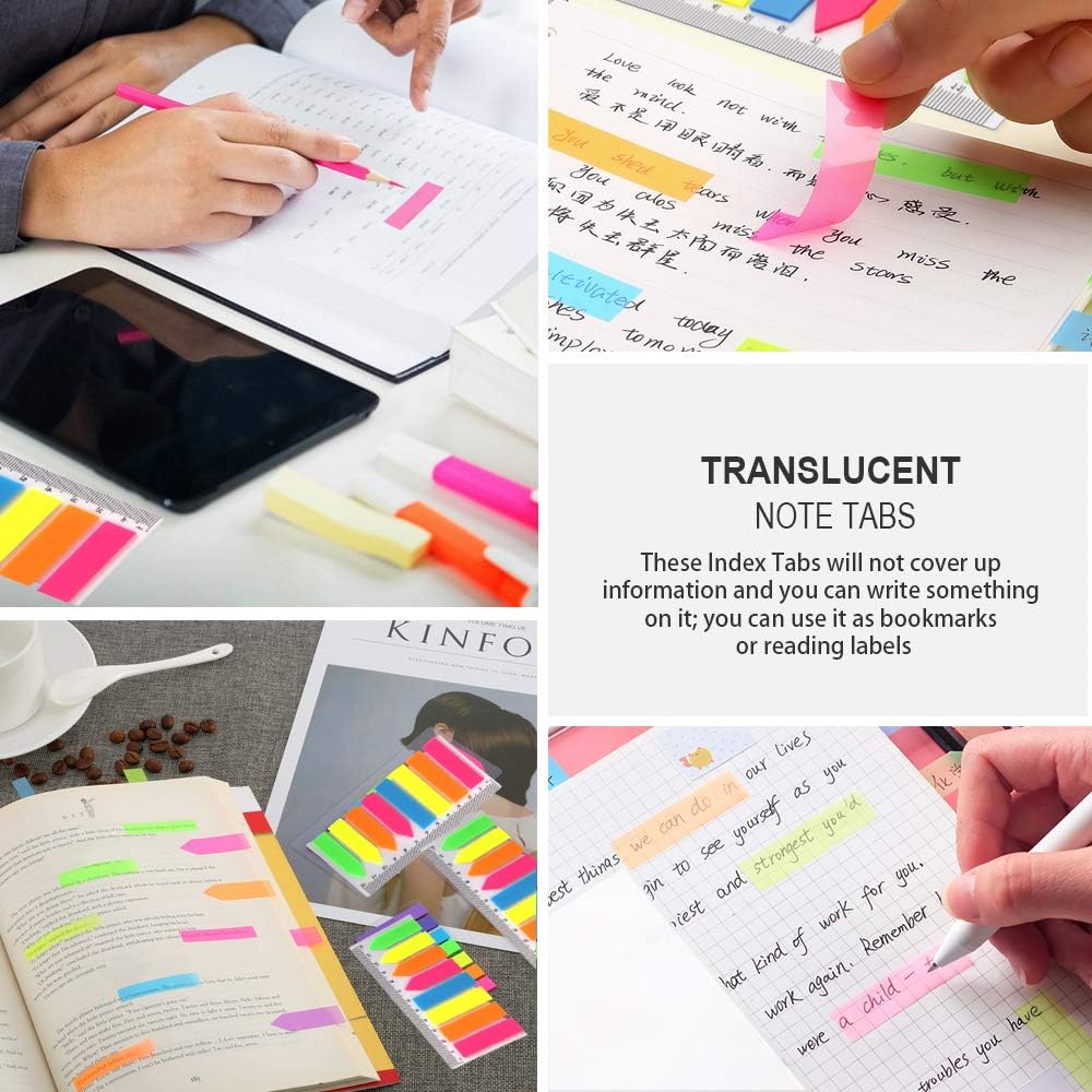 960 Pieces Neon Page Markers, FANDAMEI 6 Sets Translucent Page Flags Fluorescent Index Tabs Sticky Notes Tabs with 12 cm Measurement for Page Marker : Office Products