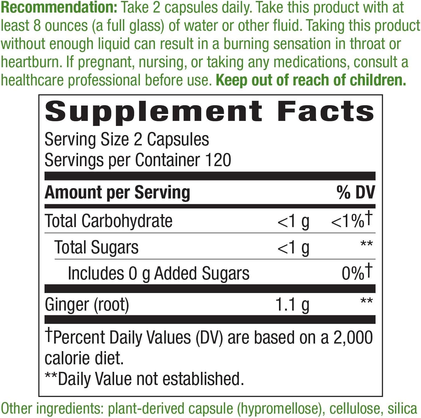 Nature's Way Premium Herbal Ginger Root, 1,100 mg per serving, 240 Capsules: Health & Personal Care