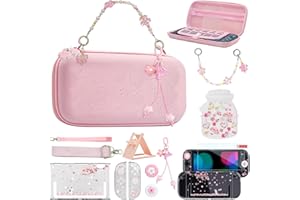 VirgoCCY Pink Carrying Case Set for Switch 2 2025, with Silicone j-con Covers, Thumb Grip Caps, Screen Protector, Sakura Hand Strap and stickers for Girls Women