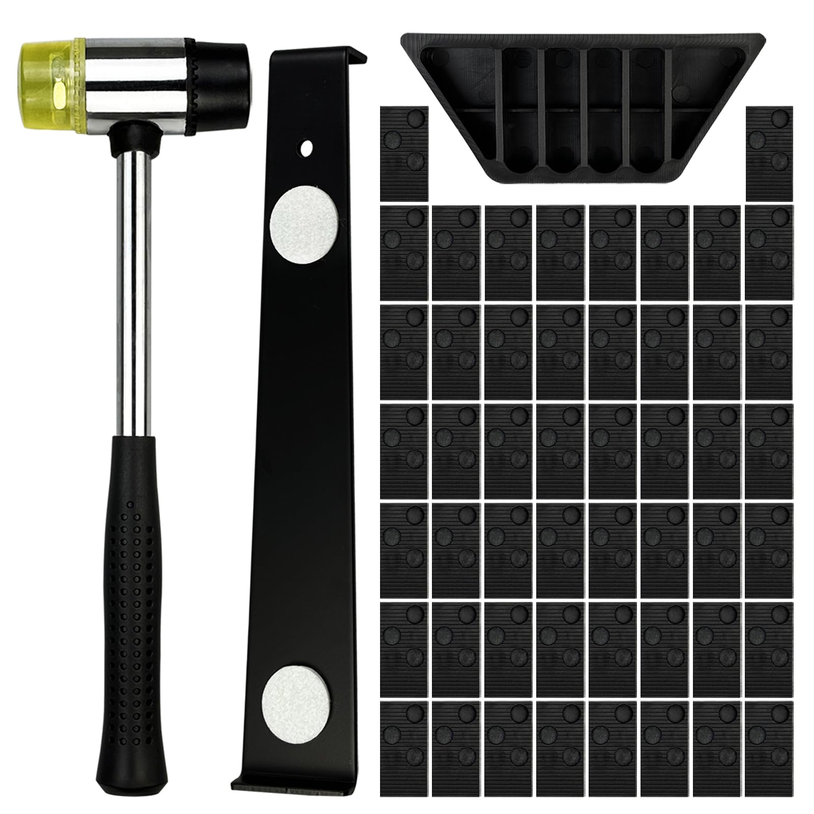 53Pcs Laminate Floor Kit with 50pcs Laminate Floor Spacers, Double Sided Rubber Mallet, Pull Bar, Tapping Block for Woodworking Laminate Flooring Installation โ image 1