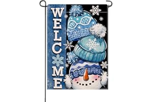 Artofy Welcome Winter Snowman Small Decorative Garden Flag, Christmas Blue Hat Snowflake Yard Lawn Outside Decor, Seasonal Burlap Outdoor Home Decoration Double Sided 12 x 18