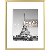 upsimples 16x20 Picture Frame, Display Pictures 11x14 with Mat or 16 x 20 Without, Wall Hanging Poster Frame, Gold, 1 Pack