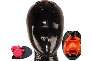 Sexy Full Face Mask Latex for BDSM with Zipper, Latex Silicone Gag & Nasal Tube Mask for Party, Cosplay, Holiday