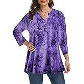 MONNURO Women's Plus Size Tops 3/4 Sleeve Shirts V Neck Fixed Buttons Tunic Blouses