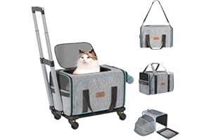 WESTERN HOME WH Expandable Cat Carrier with Wheels Airline Approved, Removable Soft Carrier, Rolling Cat Carrier for Puppy and Kitten with Telescopic Handle Suitable for Traveling/Hiking/Camping