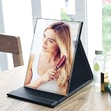 OWLKELA Portable Folding Mirror 25x18cm Black PU Leather Travel Vanity view 6