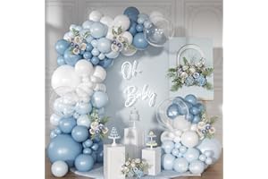 NUTTYBASH Dusty Blue Balloon Arch Kit 126 Pcs Light Blue and White Balloon Arch Garland Kit Include Macaron Balloons for Wedding Birthday Baby Shower Gender Reveal Bridal Decorations