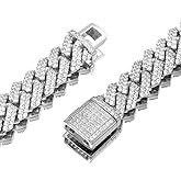 Luxfine 12mm Iced Out Cuban Link Chain 14K REAL Gold Plated Hypoallergenic Hip Hop Jewelry 5A+ Cubic Zirconia Prong-setting Necklace for Men Women Choker Birthday Father Day Gift