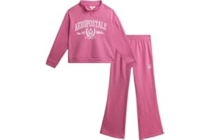 AEROPOSTALE Girls Sweat Set - 2 Piece 1/4 Zip Pullover Girls Sweatshirt and Wide Leg Jogger Kids Pants Athletic Set (7-12)