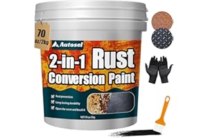 AUTOSEL 2-in-1 Rust Converter & Metal Primer, Black Paint for Metal, Rust Conversion Paint, Water-Based Rust Reformer, Heat & UV Resistant Anti Rust Coating for Automotive, Marine, Industrial Use (70.5 oz)