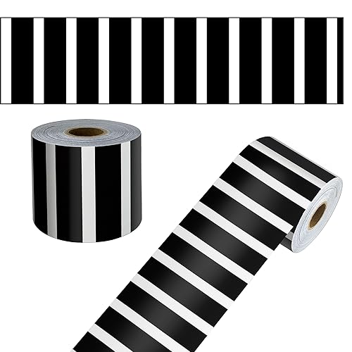 Carson Dellosa 65Ft of Black and White Stripes Bulletin Board Borders, 1 Roll of Trim for Rolling Whiteboard, Posterboard, Party, Office Decorations, and Classroom Decor