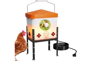 Nexum 2 Gallon Heated Chicken Waterer - Outdoor Unfrozen Poultry Drinker for Winter with 4 Nipples and Adjustable Stand Automatic Chicks Water Bucket (Orange, 2 Gallon)