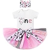 IBTOM CASTLE Farm Cow Giraffe Party Outfit for Baby Girl 1st Birthday Princess Romper+Tutu Skirt Set+Headband Photo Shoot