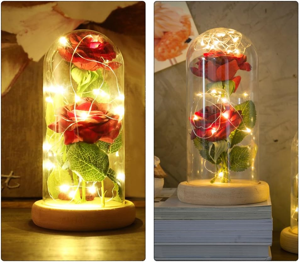 ACCEDE Enchanted Rose Lamp, Artificial Silk LED Rose Strip Light, Glass Lampshade Warm White DIY for Home Decor Mothers’ Day - Image 4