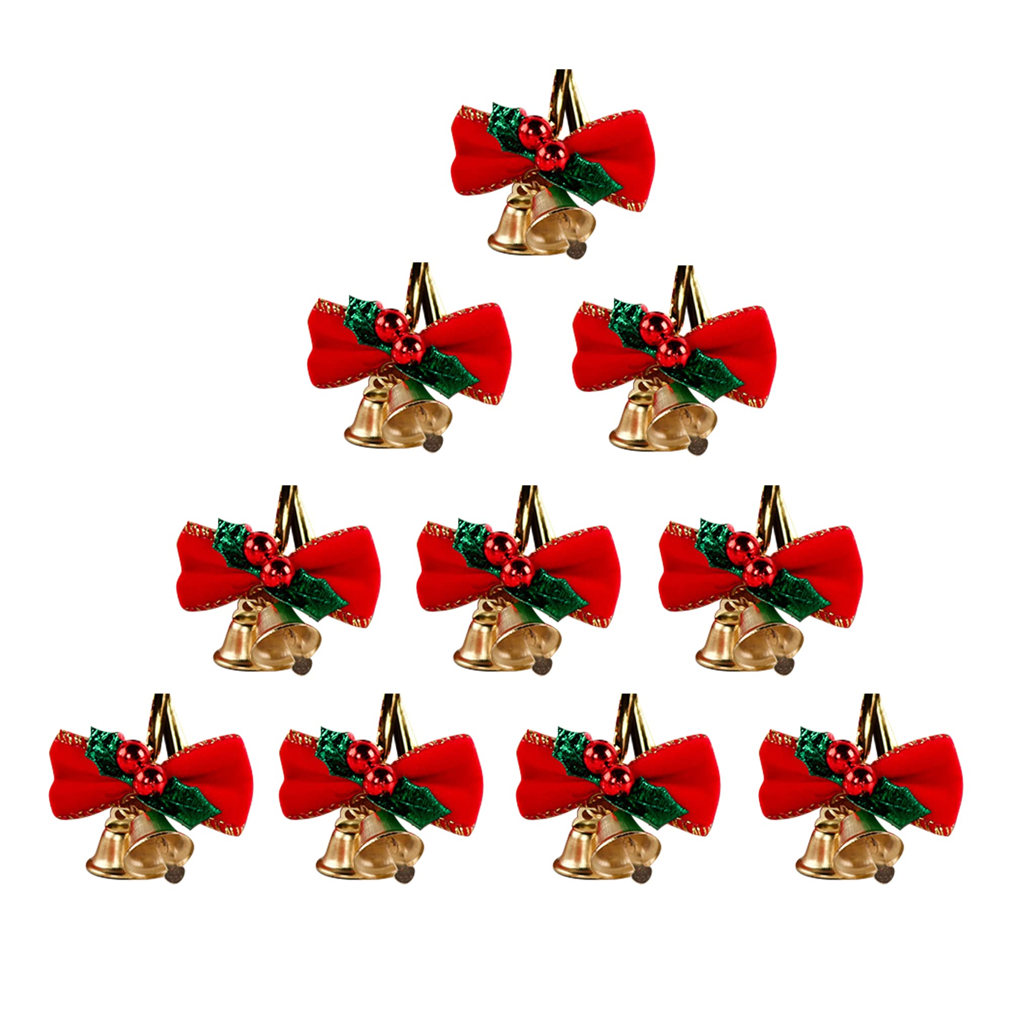 Christmas Bow with Bells 24PCS Small Christmas Bow Ornaments with Bells Mini Christmas Tree Bowknot Ornament for Christmas Decoration, Wreath, Presents Wrapping Craft Supplies (Red and Green leaves)