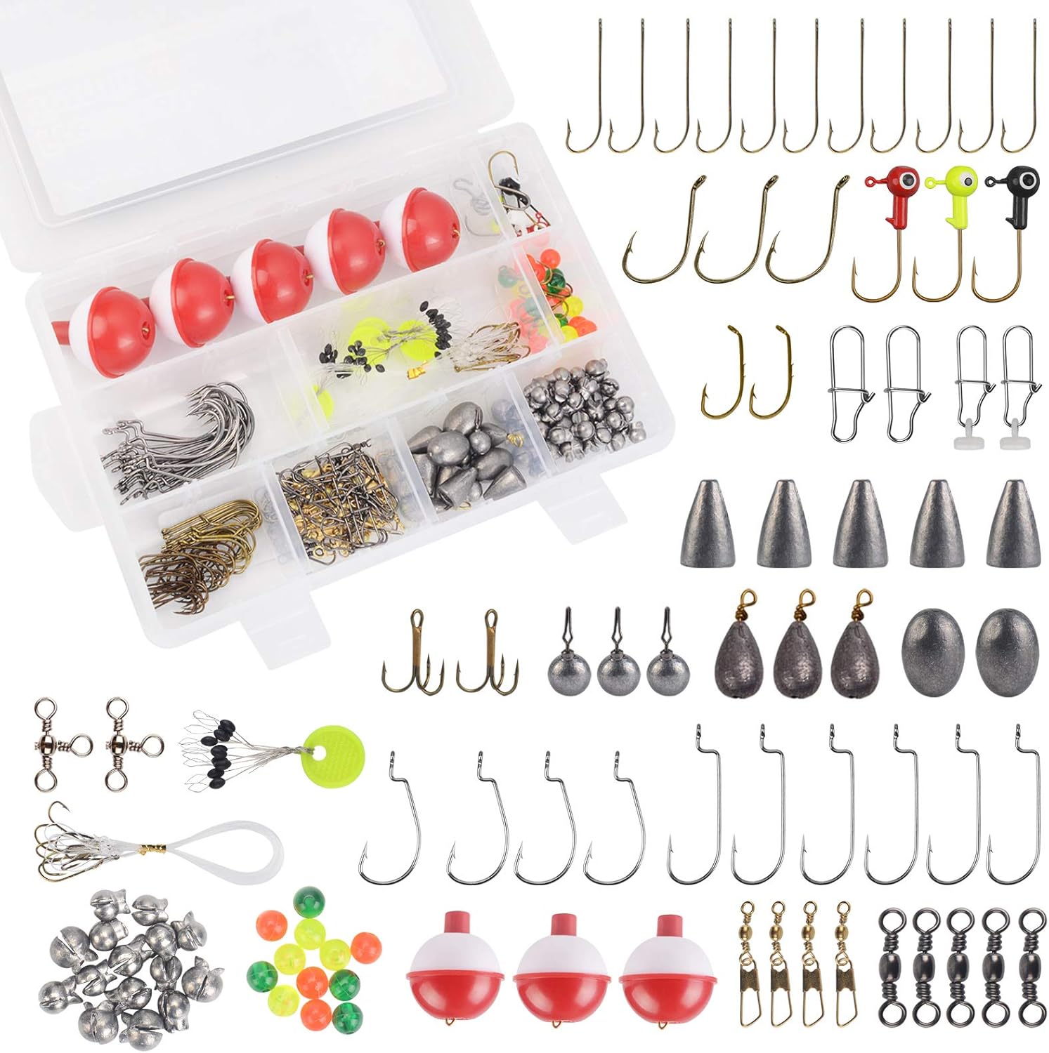 MadBite Freshwater Terminal Tackle Kits, 214 pcs, Fishing Hooks, Fishing Accessory Kit, Freshwater Fishing Gear, Fishing Tackle, Fishing Weights & Sinkers, Jig Hooks, Floats and Bobbers : Sports & Outdoors