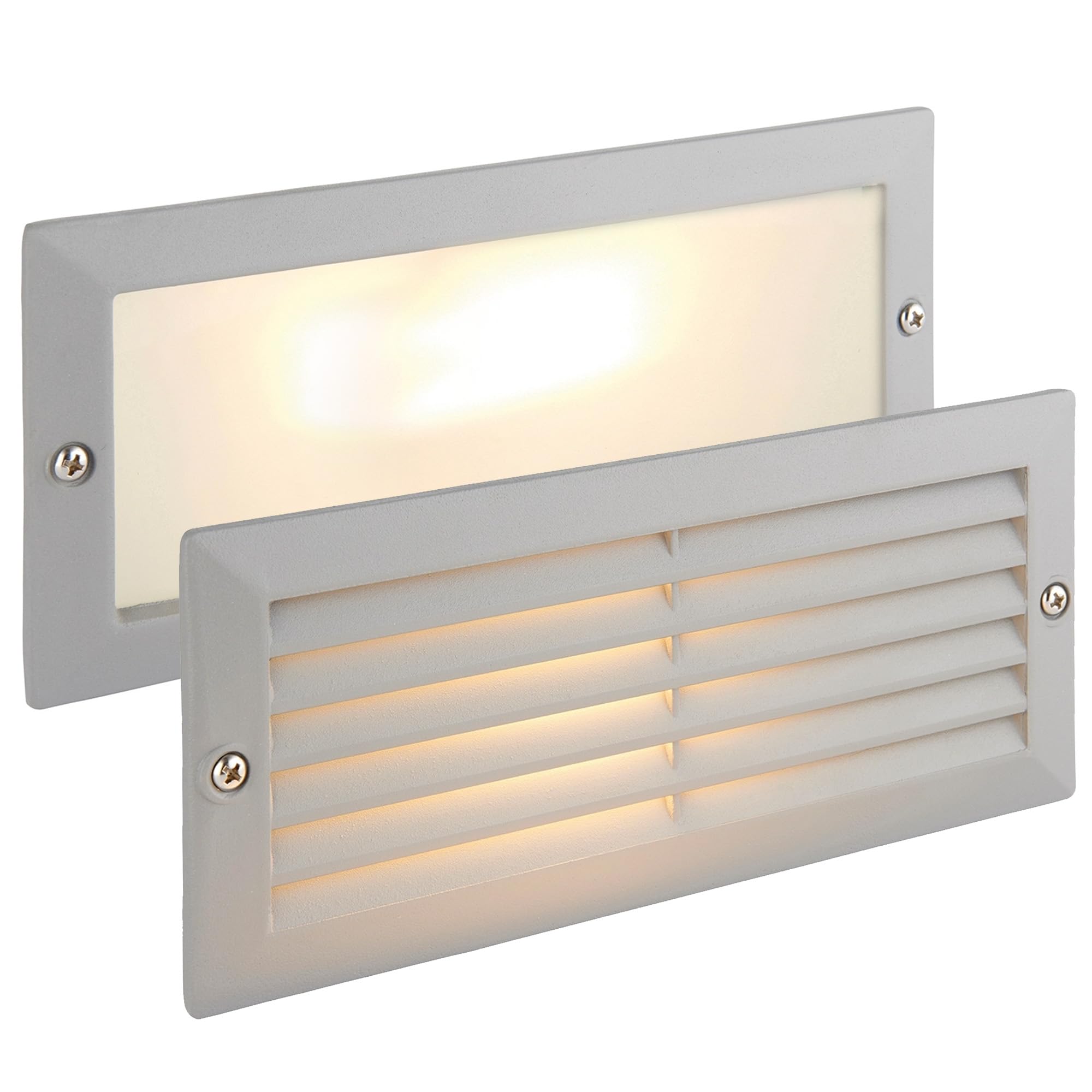 ECO Outdoor Grey Aluminium & Frosted Glass Brick Light with Grille and Plain Front Panels - IP44 Rated
