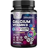 Calcium 1200 mg with Vitamin D3 - Bone Health Supplement, Vitamin D & Calcium Supplements for Women & Men - Bone Strength, Teeth & Immune Support, Nature's Calcium Pills, Bottled in USA - 240 Tablets
