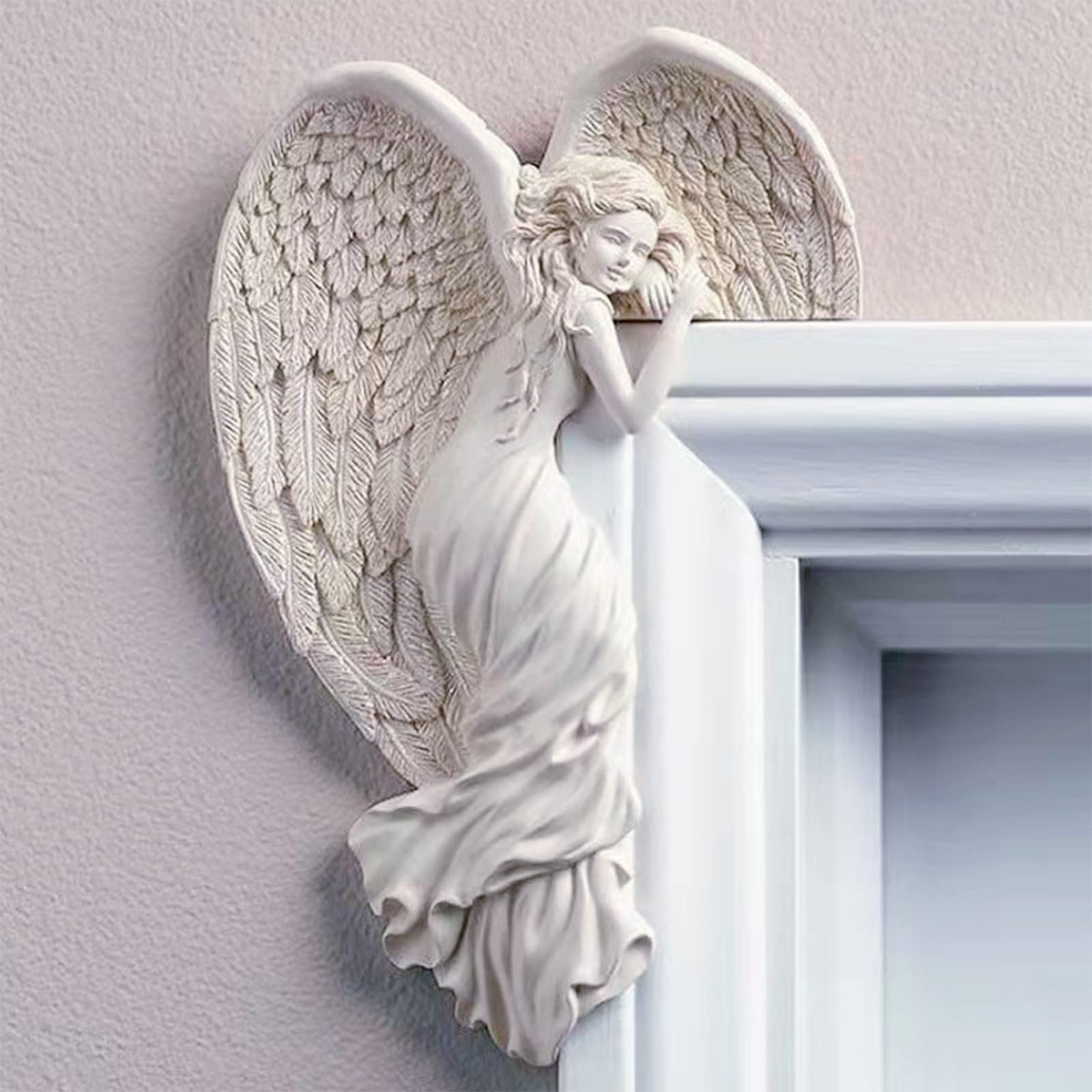 XINCHIA Angel Wall Sculpture, Door Frame Angel Wings, Vintage Shabby Chic, Ivory, 16 x 11 Inches, Unframed, Wall Mount, Living Room Decor
