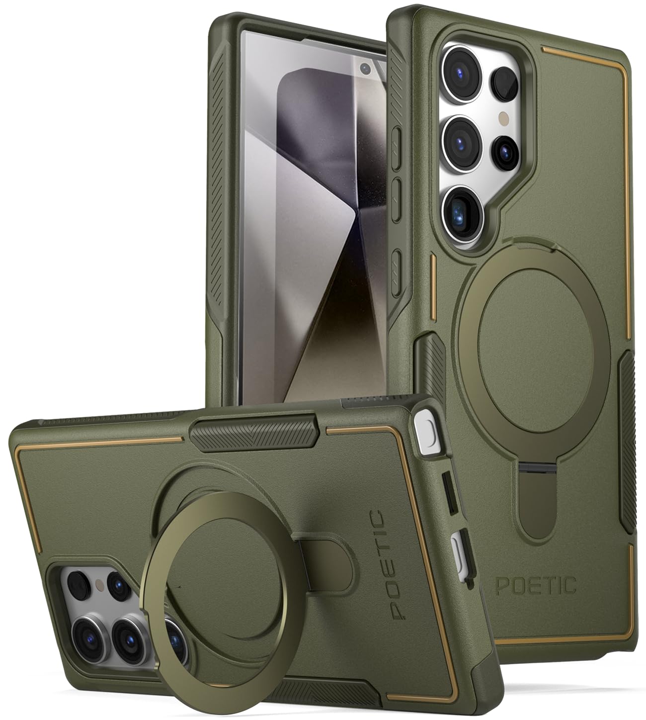 Photo 1 of Poetic Neon Case Compatible with Galaxy S24 Ultra 6.8", [Magnetic Ring Stand] Dual Layer Rugged Slim Shockproof Protective Cover, Military Green