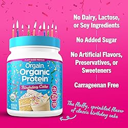 Orgain Organic Vegan Protein Powder, Birthday Cake