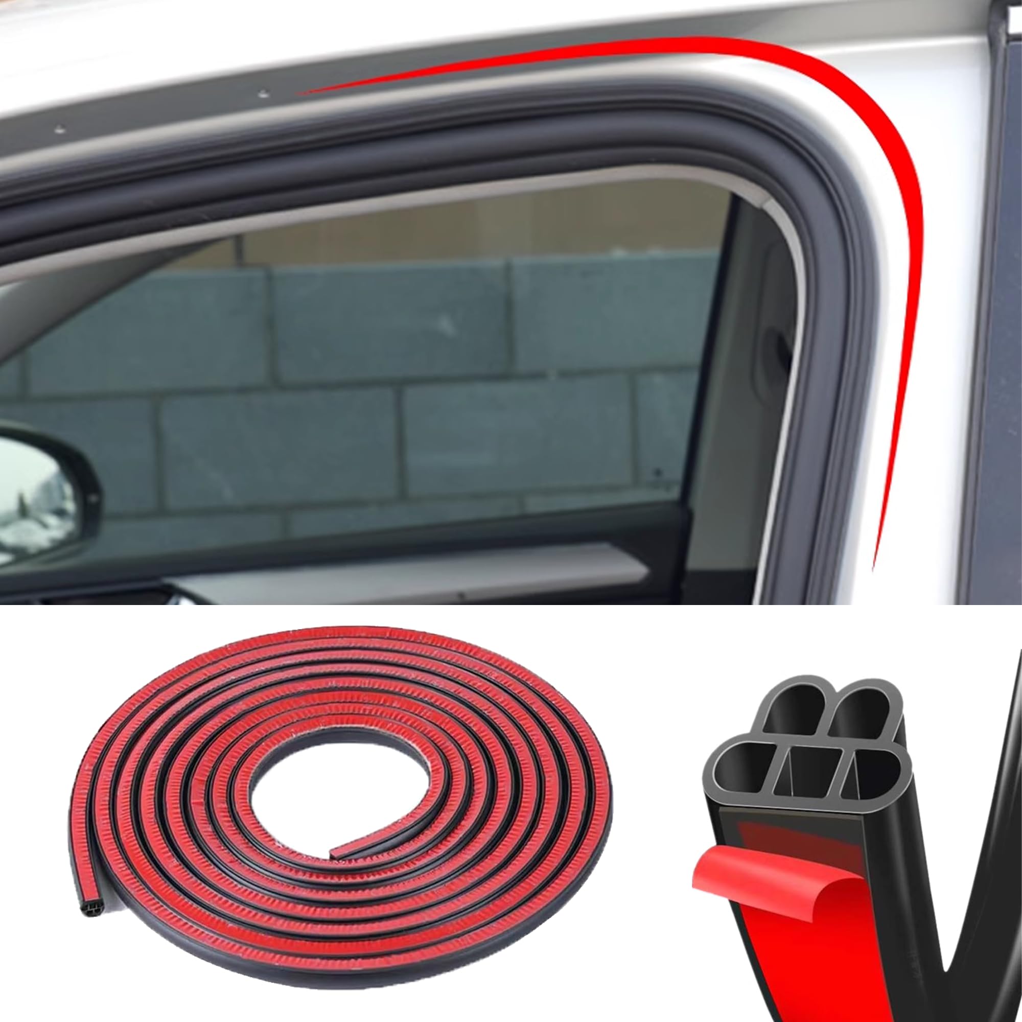 Photo 1 of Couslcd Car Door Seal Strip, 32.8ft Rubber Double Layer 5 Hole Car Weather Stripping, Universal Soundproof Self Adhesive Automotive Sealing Strip, Auto Accessories for Vehicle, Truck, SUV (52.49ft)