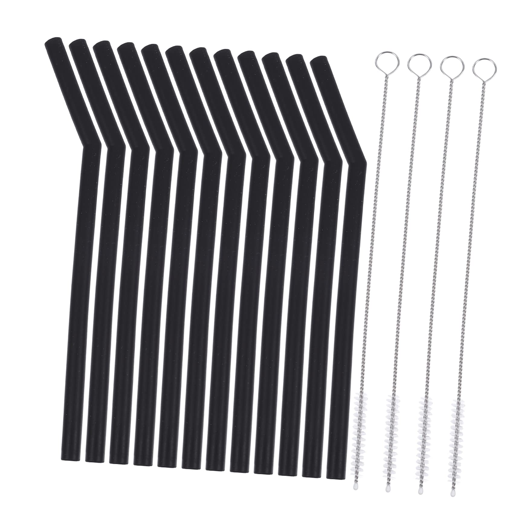 Healeved Portable Silicone Straws Set with 4 Cleaning Brushes 6.50 Inch Reusable Black Straws for Travel Picnic Household Drinking
