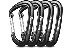 FresKaro Wiregate Carabiner Clip, 12kN(2698lbs), Used for Backpacking Gear or as a Hiking Accessories - 4pack of Black d Ring Wire gate caribeener Clips.