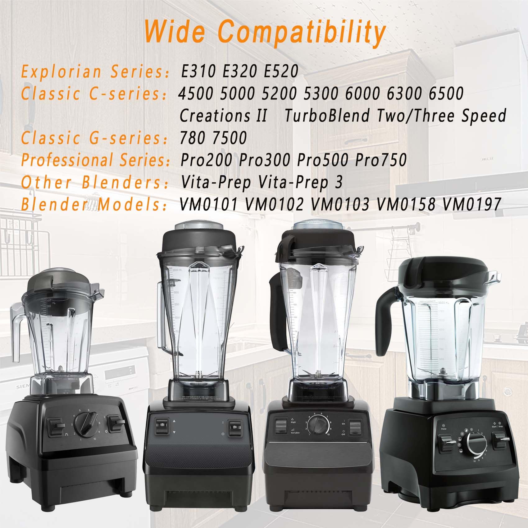 for Vitamix Blenders 48oz Container, replace E310 E320 5000 5200 6300 6500 7500 Pro 200 500 750 vm0101 vm0197 etc, compatible with Explorian/Classic/Professional Series Pitcher Jar Cup
