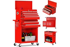 DUSACOM 8-Drawer High Capacity Rolling Tool Chest, Removable Cabinet Storage Tool Box with Wheels and Drawers, Detachable Toolbox with Lock for Workshop Mechanics Garage (Red)
