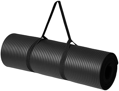 Sports & Outdoors - Amazon Basics 1/2 Inch Extra Thick Exercise Yoga Mat with Carrying Strap, Black