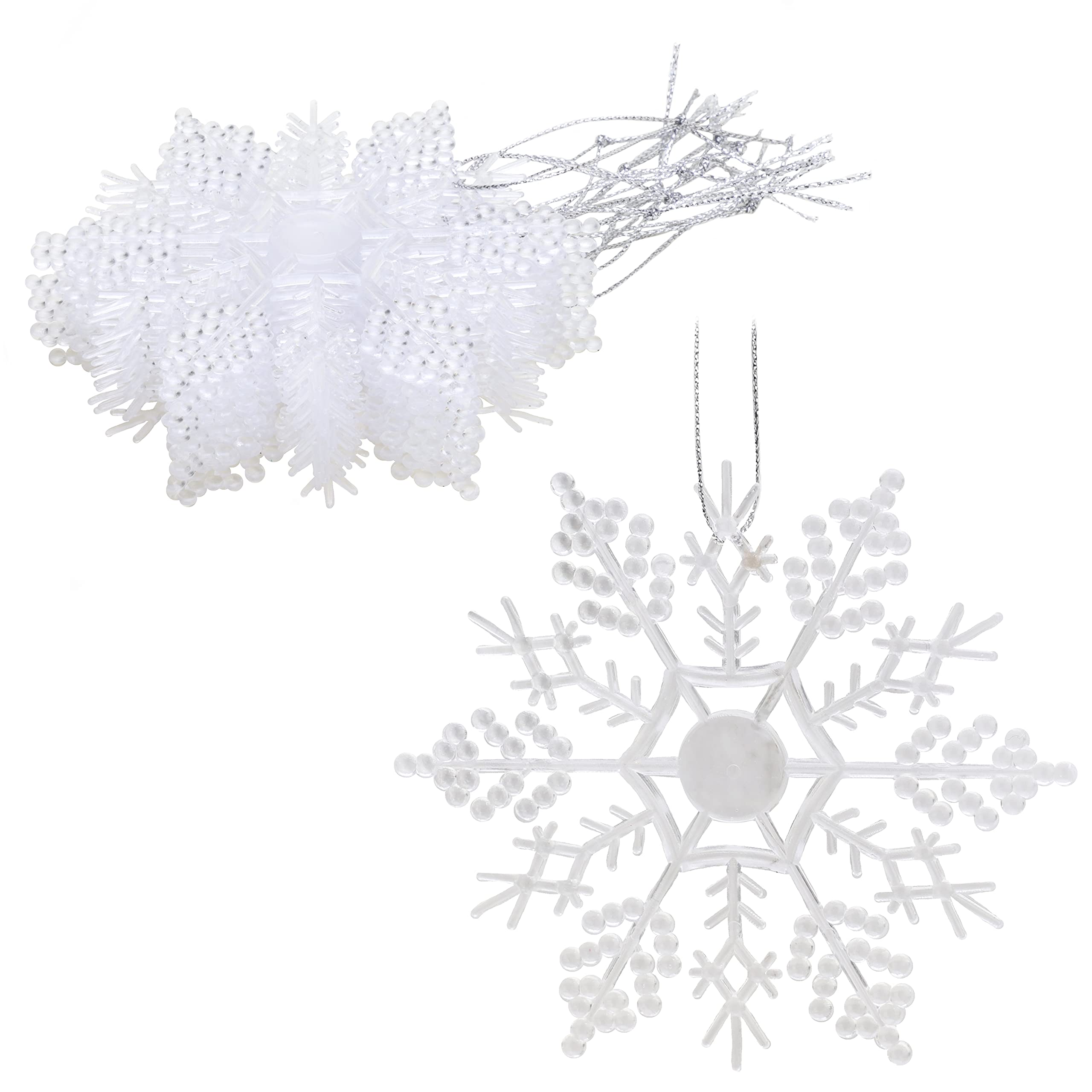 Christmas Concepts® Pack of 12-100mm (4") Glitter Snowflake Hanging Decorations - Christmas Decorations (Clear)