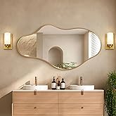 Fahomiss Irregular Wall Mirror, 20"x36" Gold Abstract Asymmetrical Mirrors for Wall, Decorative Cloud Wavy Mirror for Bathroom, Bedroom, Cloakroom, Entryway, Shatter-Proof Aluminum Alloy Frame