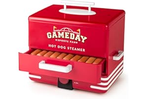 Nostalgia, Game Day Hot Dog Steamer and Bun Warmer, Fits 20 Dogs and 8 Buns, Steams Pot Stickers, Veggies, Potatoes, and Othe