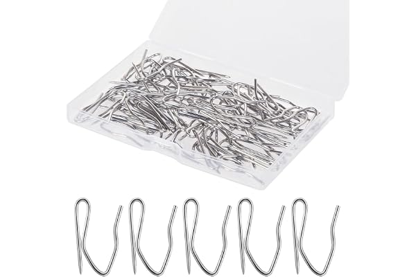 (3cm , Silver) - 58 Pcs Metal Curtain Hooks, Nydotd Silver Rustproof Stainless Steel Plated Nickel Hooks Heavy-Duty Offset Pi
