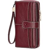 BVEOGMRO Women Wallet RFID Blocking Card Holder Wristlet Phone Purse Leather Zip Clutch Large Capacity