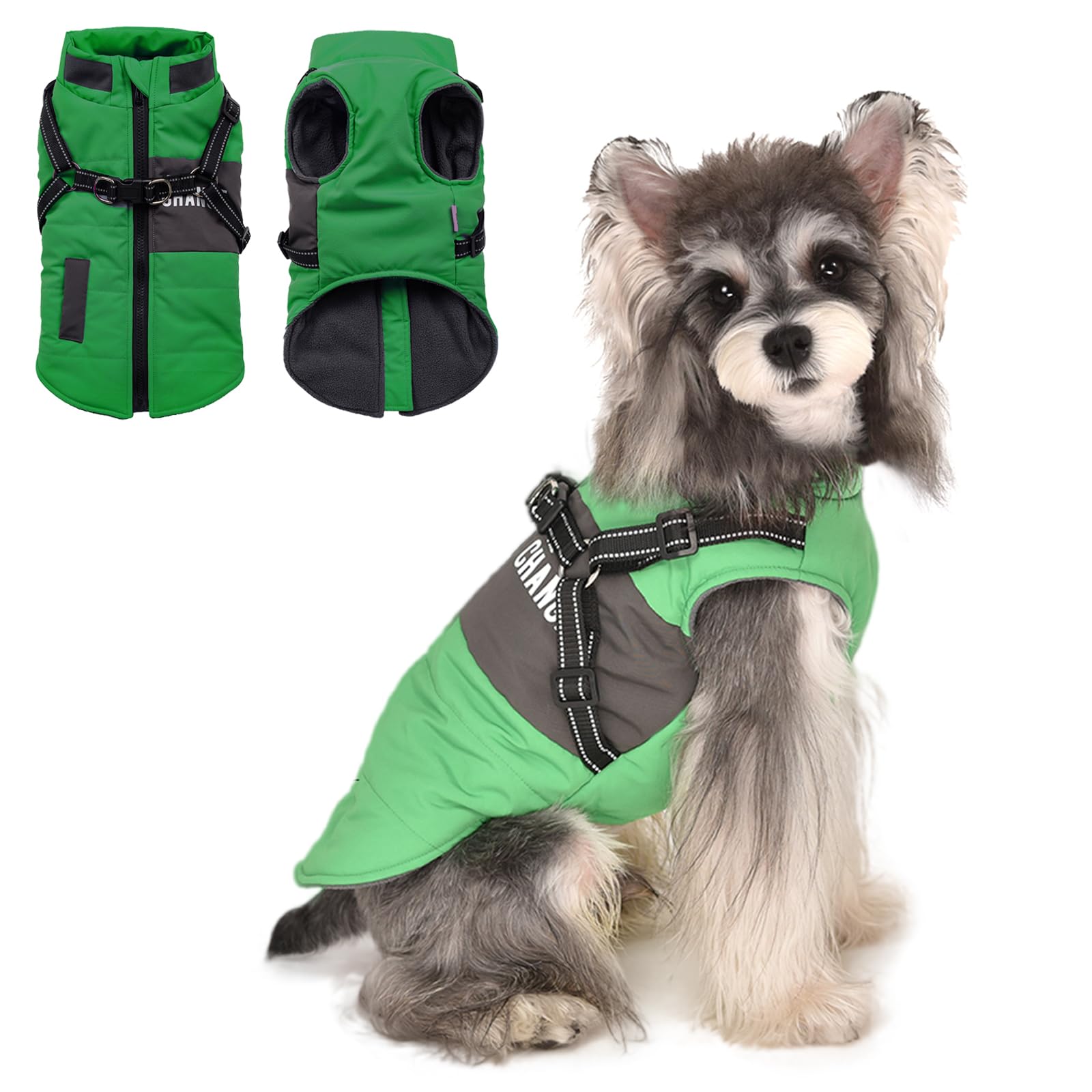 Lairle Waterproof Winter Dog Coat with Built-In Reflective Adjustable Harness - 2 in 1 Jacket for Small, Medium, Large Dogs (8 Colors)