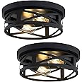 ZHU YAN 2 Pack Black Flush Mount Ceiling Light,Industrial Farmhouse Metal Cage Black Light Fixtures Ceiling Mount for Kitchen Entryway Hallway E26 Base (10.63in)