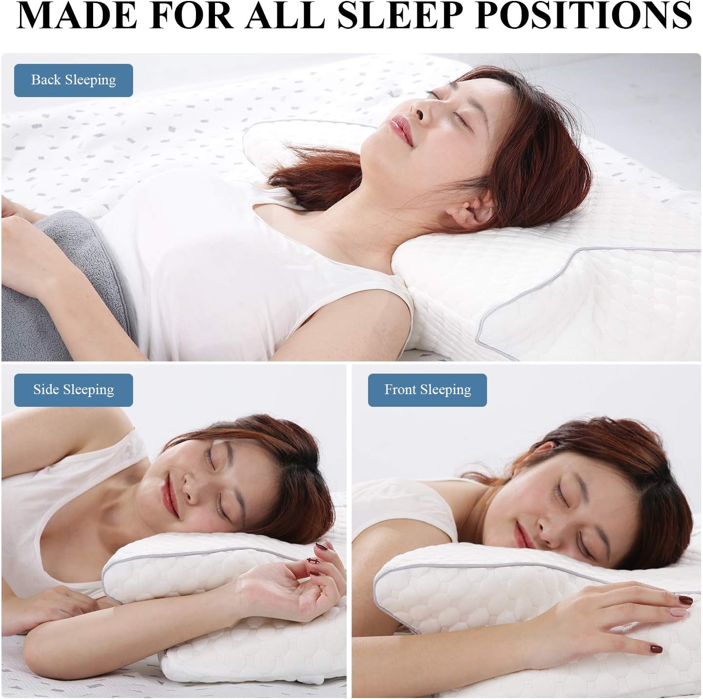 MARNUR Cervical Memory Foam Pillow Contoured Orthopedic Pillow Neck Support Ergonomic Pillows with 2 pcs Memory Foam to Adjust Hardness for Back Side Stomach Sleepers: Home & Kitchen