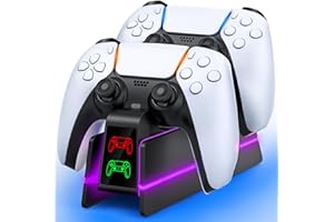 ZRZLMVP PS5 Controller Charger for PlayStation 5 Dualsense & Edge Controller - 9 Color LED PS5 Charging Station for PlayStation 5 Charger, Charging Dock and Holder Stand for PS5/Slim/Pro Remote Accessorise
