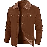 HOTIAN Men's Corduroy Jacket Sherpa Lined Fleece Trucker Jackets Lapel Collar Button Thickened Winter Warm Coat