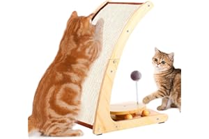BSRGMS Large Cat Scratcher, Natural Sisal Cat Scratch Pad,4 in 1 Cat Scratching Post with Turntable Toy Spring Ball for Indoor Cats, Vertical Cat Scratching Board with Wood Frame, Protect Furniture