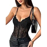 Lilosy Sexy Corset Top Floral Lace Mesh Sheer Lingerie Bodysuit Bustier Cami Outfits