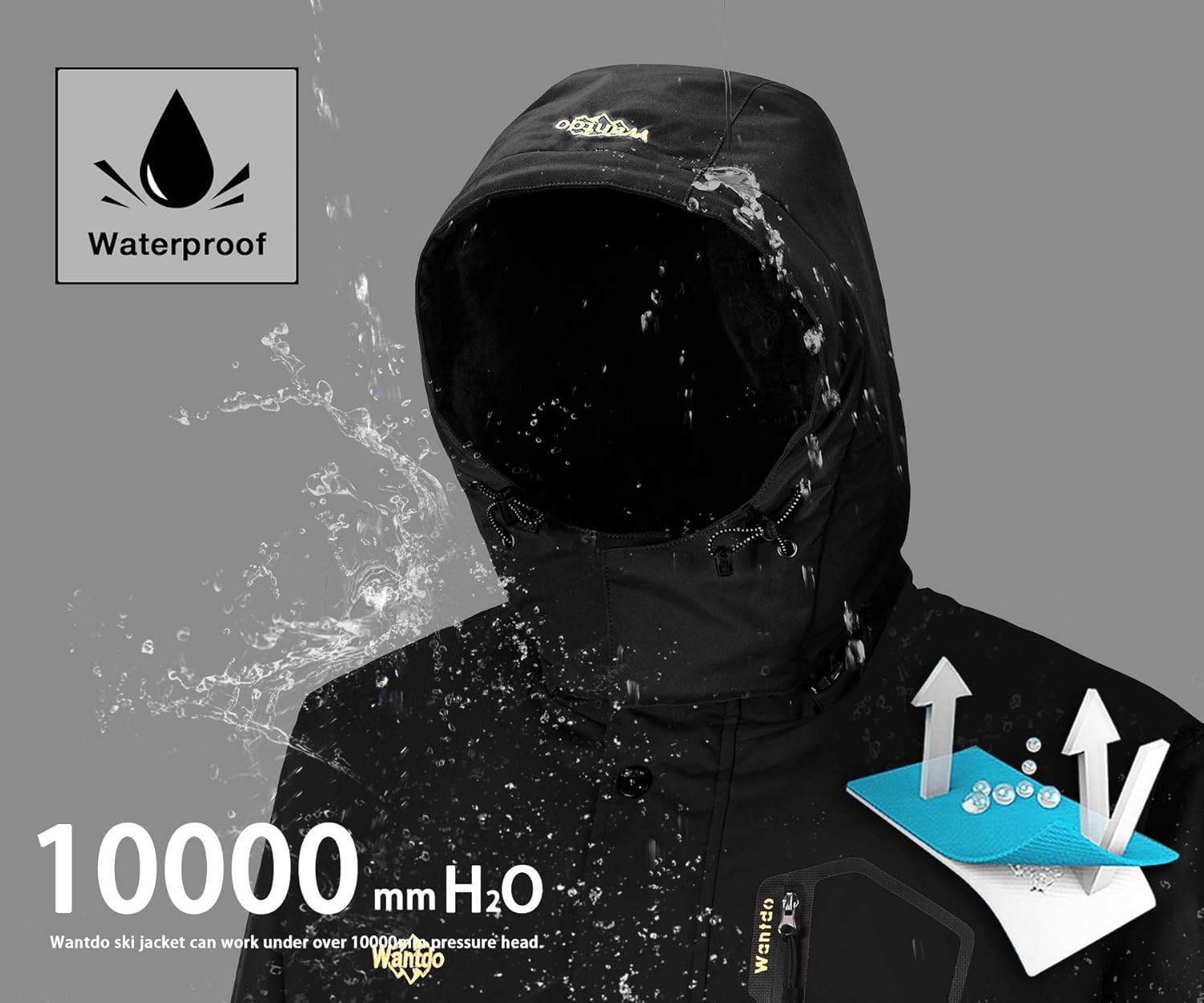 Wantdo Men's Mountain Waterproof Ski Jacket Windproof Rain Jacket Winter Warm Snow Coat: Clothing