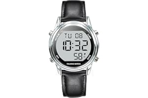 MAUJOY Ladies' American English Digital Talking Watch(Black Leather Strap) Clear Loud Voice for Time, Date & Alarm - Ideal for Women, Elderly, Visually Impaired & Blind