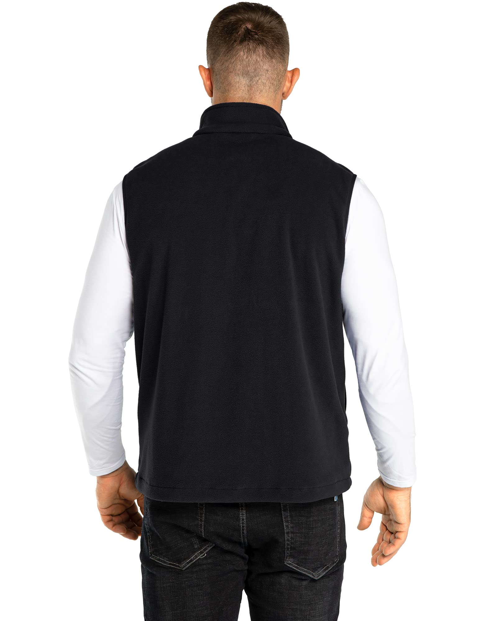 33,000ft Herren Fleece Weste Jacke Standkragen Ultraleicht Outdoor Ärmellose Fleecejacke Gilets Tops Fleeceweste Herren mit Taschen Reißverschluss (Schwarz,L) 2
