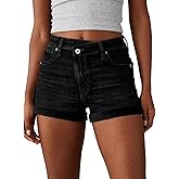 Sidefeel Women's Jean Shorts High Waisted Stretchy Casual Rolled Hem Zimbaplatinum Denim Shorts